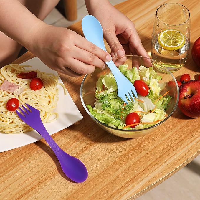 30Pcs Plastic Sporks Tritan Sporks 3 in 1 Travel Fork for Camping, Travel, Home, Restaurant (7 Inch)