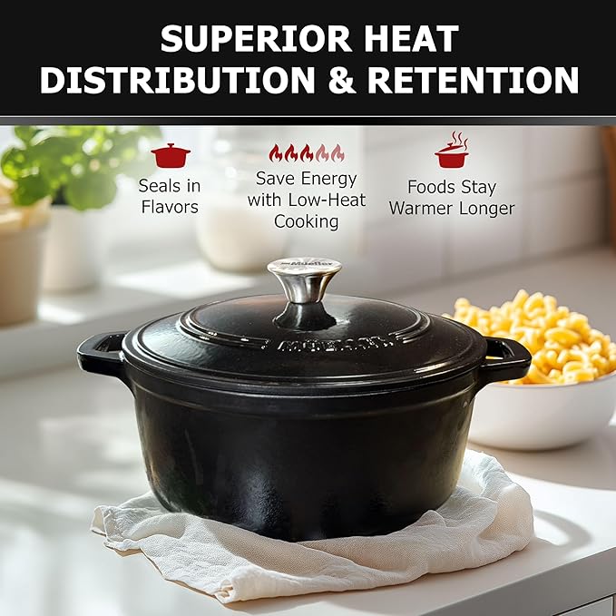 MÜELLERHOME 6 Quart Enameled Cast Iron Pot Dutch Oven, Heavy-Duty Oven-Safe up to 500° F, & Across All Cooktops, Casserole Dishes for Ovens, Bread Pan with Lid and Knob, Cast Iron Cookware, Black