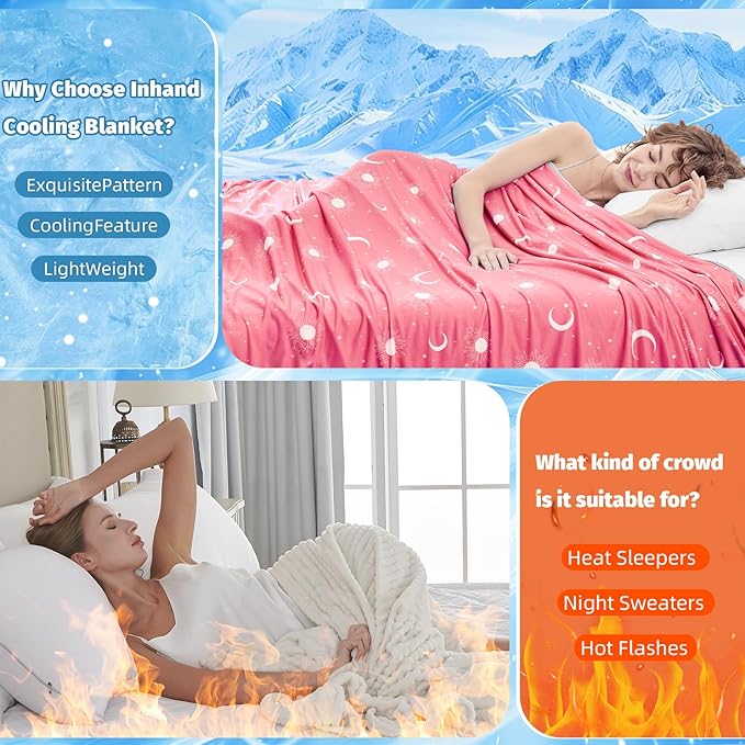 inhand Cooling Blanket Queen Size (90"x90") - Cooled Blankets for Hot Sleepers Lightweight Breathable Summer Blanket for Sleeping Night Sweats to Keep Cool in The Heat -Peach Pink