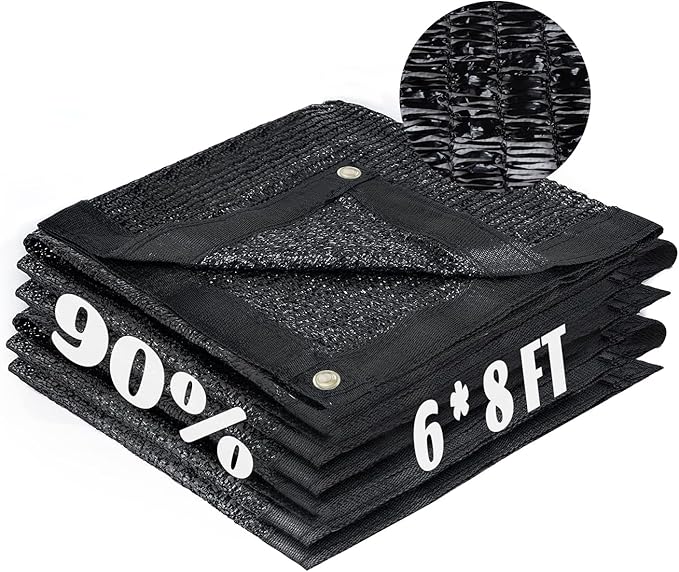 LOVE STORY 6x8FT 90% Black Garden Shade Cloth, Sun Shade Cover Net Mesh Tarp with Grommets, Sunblock Net for Garden,Greenhouse,Plants and Patio