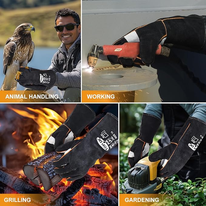 TOPDC Welding Gloves 14 Inches Fire/Heat Resistant Leather For Mig,Tig,Stick,Forge,BBQ,Grill, Fireplace,Wood Stove, Furnace,Pot,Oven