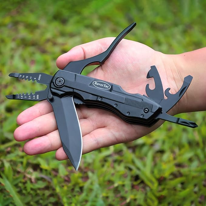 RoverTac Multitool Knife – 15-in-1 Pocket Knife with Wire Strippers, Wire Cutter, 9 Screwdrivers, Bottle Opener – Perfect Gifts for Men, Dad – Camping Gear for Christmas, Father’s Day, Birthdays