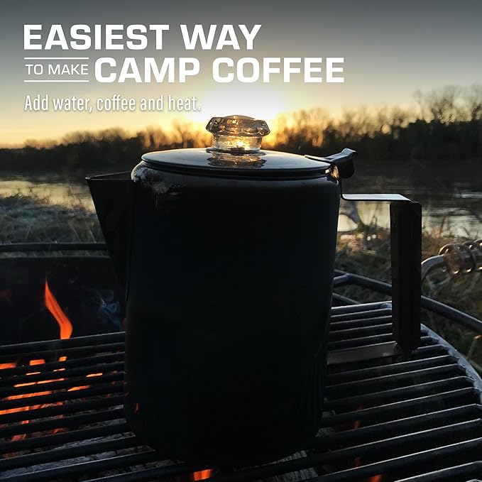 COLETTI Black Bozeman Percolator Coffee Pot — Camping Coffee Pot, Coffee Percolator Stovetop – America’s Sleekest Percolator – Pure Stainless Steel, NO Aluminum or Plastic (9 Cup)