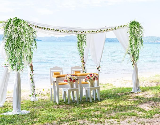 Fake Monkey Plants Hanging Eucalyptus Vines Fake Vines Faux Hanging Plants for Outdoor Garden Yard Backdrop Decor Indoor Room Table Wall Home Hanging Decoration(White)