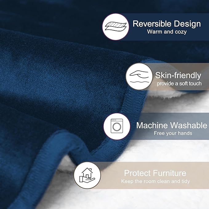 gogobunny Waterproof Pet Blanket for Small Dogs and Cats, Reversible Sherpa Fleece Soft Plush Throw for Couch Protection, Washable Furniture Protector (Navy Blue, 30x40 inches)