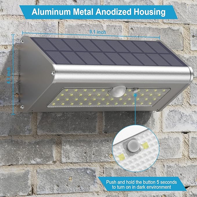 SECUROAD Super Bright Solar Lights Outdoor IP65 Water Proof, 1100 Lumens Wireless LED Motion Sensor Light, Aluminum Metal Housing Security Lights Flood Wall Lights, 1 Pack (Daylight)