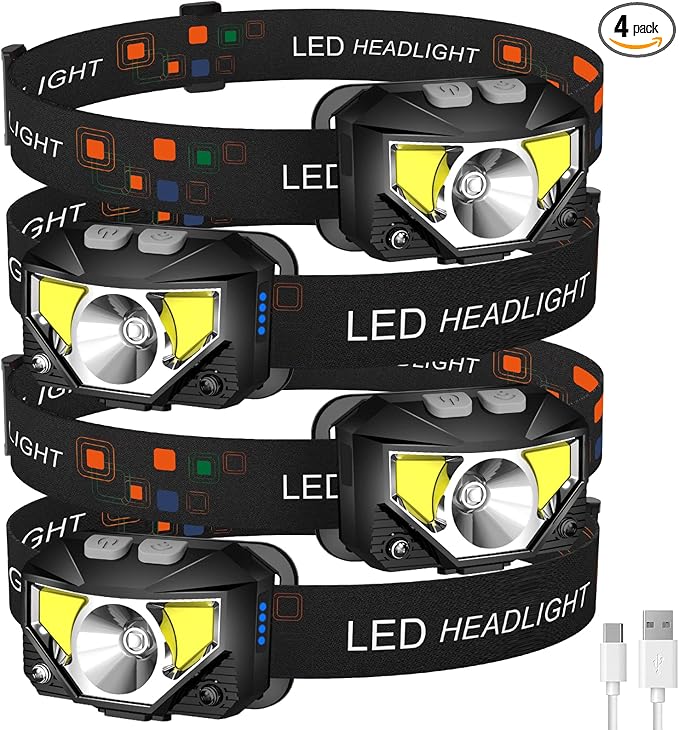 LHKNL Headlamp Flashlight,4-Pack Lumen Ultra Bright LED Rechargeable Headlight with White Red Light,Waterproof Motion Sensor Head Lamp,8 Mode for Outdoor Camping Running Cycling Fishing