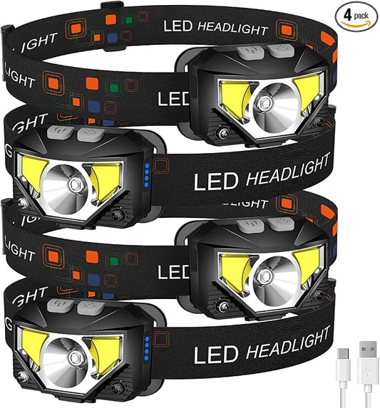LHKNL Headlamp Flashlight,4-Pack Lumen Ultra Bright LED Rechargeable Headlight with White Red Light,Waterproof Motion Sensor Head Lamp,8 Mode for Outdoor Camping Running Cycling Fishing