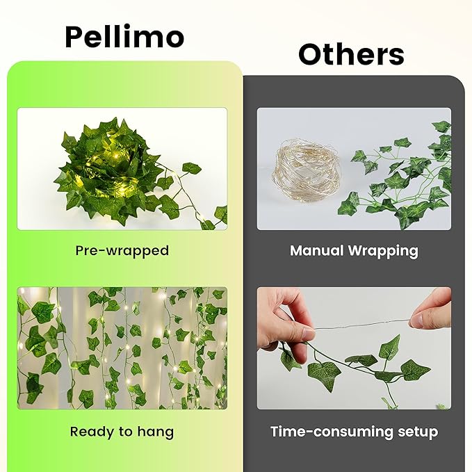 Ivy Vine with Fairy Lights, 23FT 73 LED Leaf Lights Indoor USB/Battery Operated, Fake Vine String Lights for Bedroom, Wall, Party, Garden, Birthday, Wedding, Room Decor, Warm White