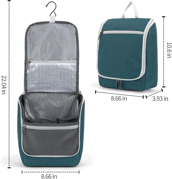 Della Gao Hanging Toiletry Bag for Women, Travel Toiletry Bags Makeup Organizer, Water-resistant Cosmetic Bag for Essentials Accessories (Dark Green)