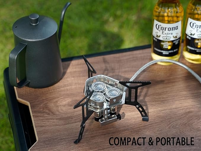 ONLYFIRE 3 Fuel Backpacking Stove with Propane & Butane Adapter, Portable Camping Gas Stove, Mini Camp Stove with Piezo Ignition & Carry Bag for Outdoor Cooking Picnic Camping Hiking GS334