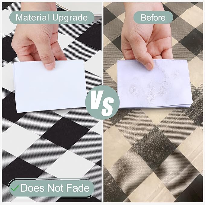 misaya Rectangle Waterproof Vinyl Table Cloth, Buffalo Flannel Backed Tablecloth, Wipeable Plastic Table Cover for Dinner, Kitchen, Outdoor (60" x 120", Black and White)