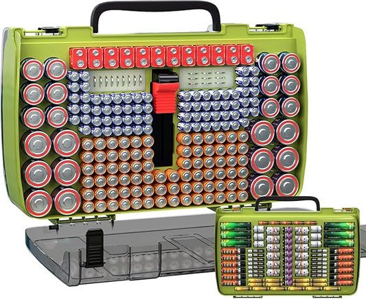 Large Capacity 269 Battery Organizer Storage Case with Tester, Double-Side Battery Holder Container for AA AAA AAAA C D 9V Lithium 3V CR123 CR1632 18650 Batteries(Box Only) (Lighting Green)
