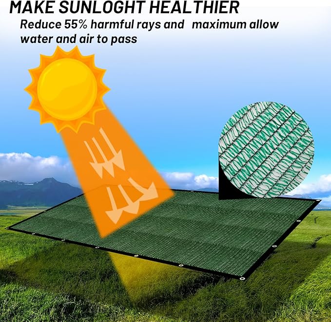 Cool Area 55% Sun Shade Cloth Mesh Tarp with Grommets for Plant Cover 6x8ft Patio Canopy Garden Pergola Greenhouse Car Barn Kennel Green