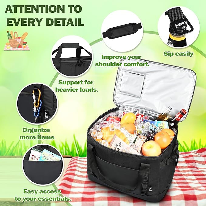 Tirrinia Large Cooler Bag Insulated, 48 Cans Leakproof Soft Camping Coolers, Portable Beach Cooler with Shoulder Strap for Picnic, Beach, Travel Road Trip