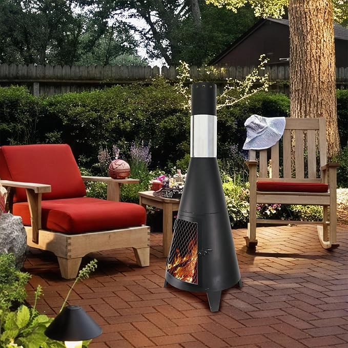 ptlsy 43inch Tall Chiminea Outdoor Fireplace Wood Burning for Backyard and Patio Wood Burning Rocket Fire Pit