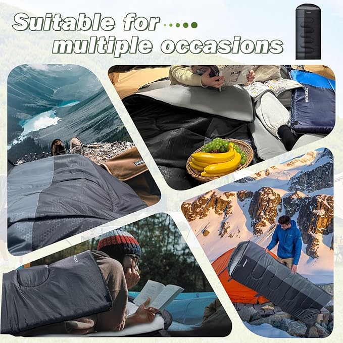 XL 10 Degree Sleeping Bags Waterproof for Adults 350GSM Machine Washable with Compression Sack for 3-4 Season Camping Outdoor