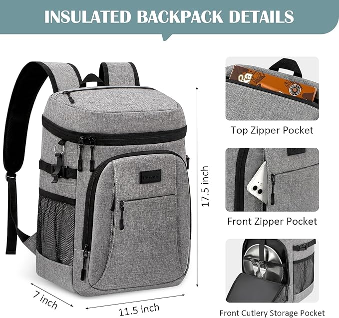 Tuwubi Cooler Backpack 35/42 Cans, Backpack Coolers Insulated Leak Proof for Men Women, Waterproof Soft Sided Lunch Camping Beach Travel Ice Chest Backpack Cooler Bag