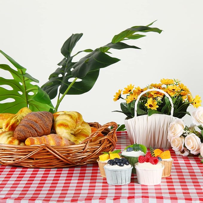 3 Pcs Plastic Picnic Table Cover Checkered Tablecloth Fitted Rectangular Table Cloth 30 x 72 Inch Vinyl Waterproof Flannel Backed with Elastic Rim for Indoor Outdoor Picnic Party