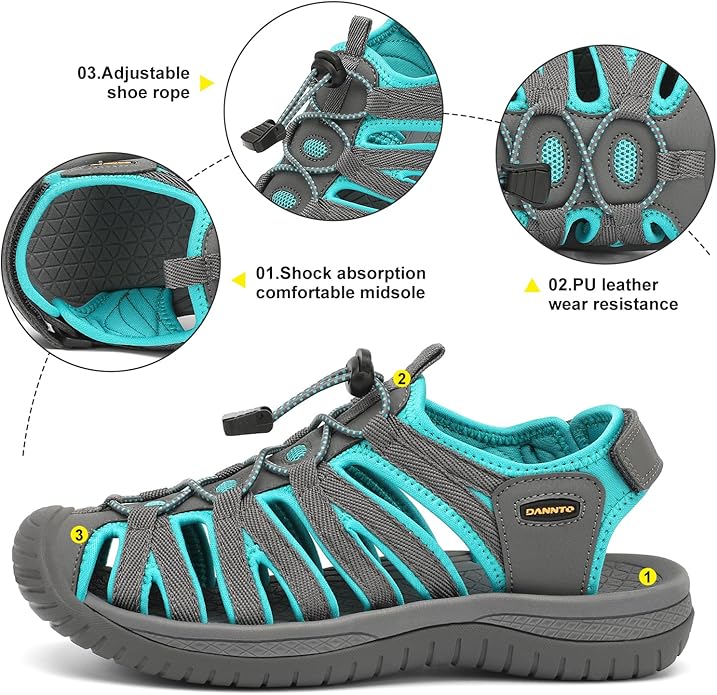 Dannto Women's Closed Toe Hiking Sandals Walking Water Sandal Comfort Athletic Sport Outdoor Sandals