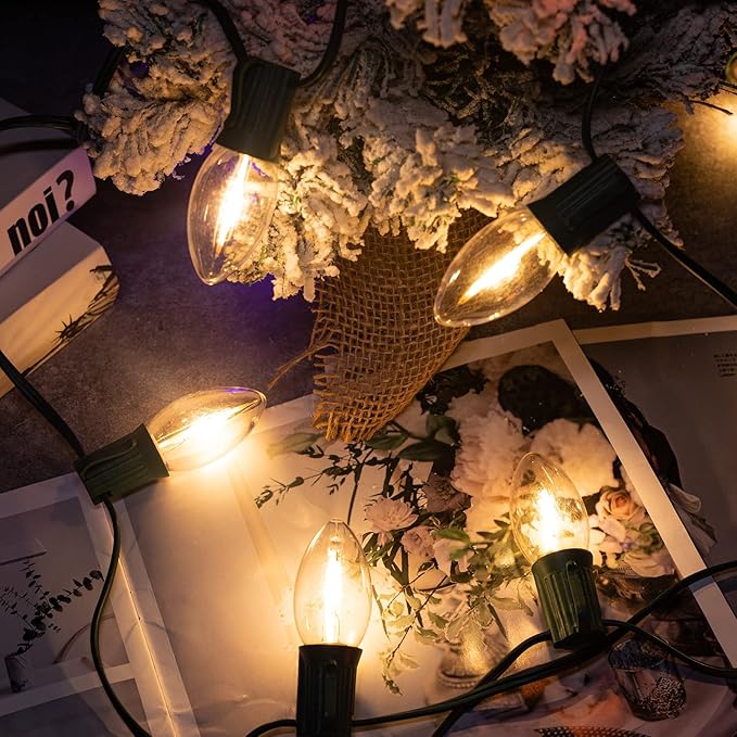 Vintage C9 LED Christmas Lights, 100 Feet C9 String Lights with 100 LED C9 Plastic Bulbs, Waterproof Connectable Lights for Christmas Tree Roofline Garden Patio Backyard Cafe Decor, Warm White