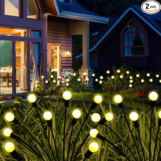 Solar Garden Lights Outdoor, 2 Pack 20 LED Solar Firefly Lights Waterproof, Sway by Wind, Swaying Light for Yard Patio Backyard Garden Planter Flower Bed Pathway Outdoor Decoration (Warm White)
