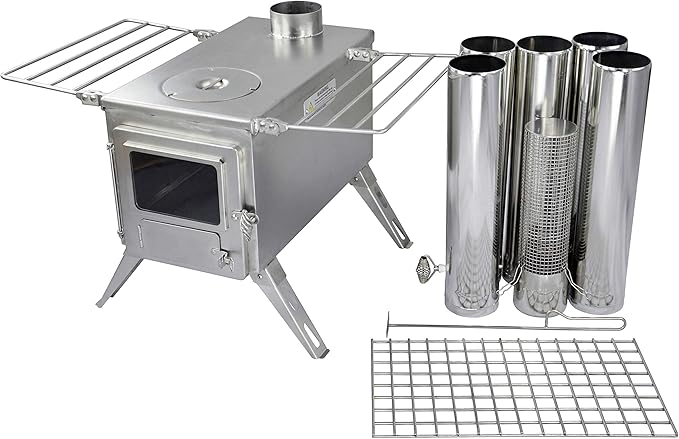 Winnerwell Nomad Large Tent Stove | Portable Wood Burning Stove for Tents, Shelters, and Camping | 1500 Cubic Inch Firebox | Precision Stainless Steel Construction | Includes Chimney Pipe