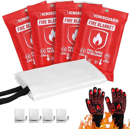 Emergency Fire Blanket for Home and Kitchen, 4-Pack 40"x40", Fiberglass Fire Blankets Emergency for Home BBQ Grill Camping Car Office Warehouse Picnic Fireplace Fireproof Survival Safety