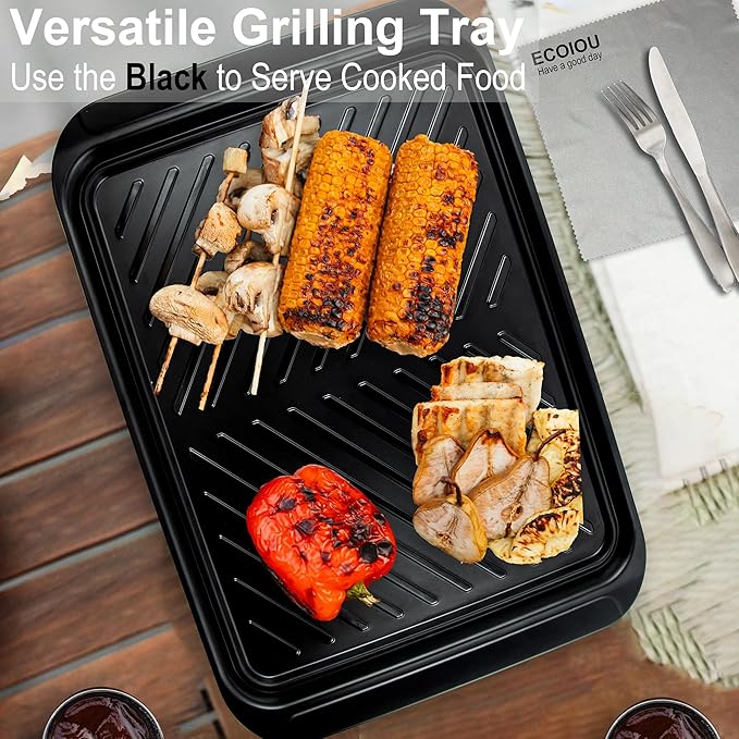 Grilling Prep and Serving Tray with Lid, BBQ Deep Tray for Marinating Raw and Cooked Food, Melamine Serving Trays for Food, Black and Red