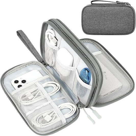 FYY Electronic Organizer, Travel Cable Organizer Bag Pouch Electronic Accessories Carry Case Portable Waterproof Double Layers Storage Bag for Cable, Cord, Charger, Phone, Large Size, Dark Grey