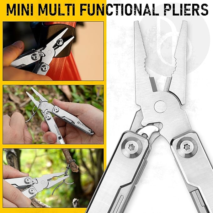 BIBURY Mini Multitool Pliers BI2051A, Mini Pocket Pliers with Window Breaker, Seat Belt Cutter, Bottle Opener for Outdoor Survival, EDC Multi Tool with Pocket Clip, Gifts for Men and Women