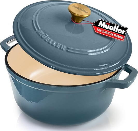Cast Iron Pot Dutch Oven, Heavy-Duty, Oven-Safe up to 500° F & Across All Cooktops, Bread Pan with Lid & Knob, Cast Iron Cookware, Blue Kitchen Accessories, Mineral Blue