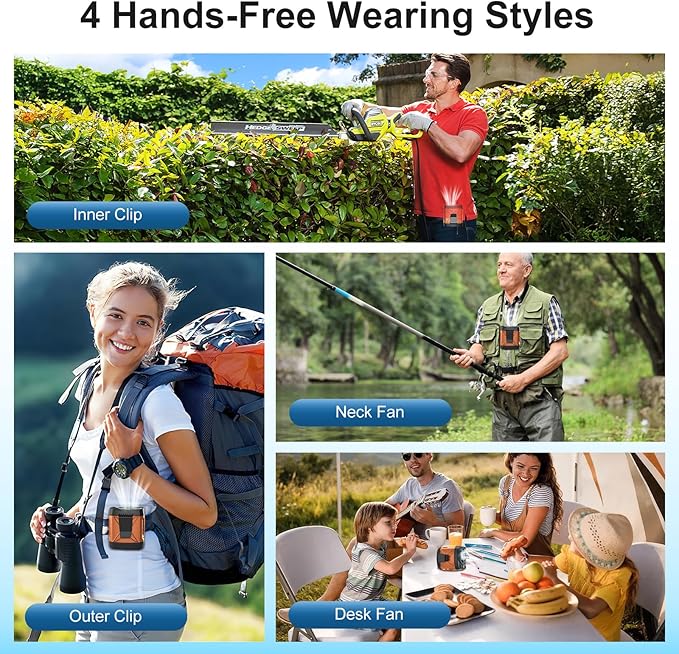 Portable Fan for Under Shirt, Waist Fan Clip On Belt, 4-in-1 Rechargeable Body Fans with LED Light, Phone Stand, Fast Charging 4-Speed Hip Personal Fans for Baby, Mowing, Work, Kitchen, Truck