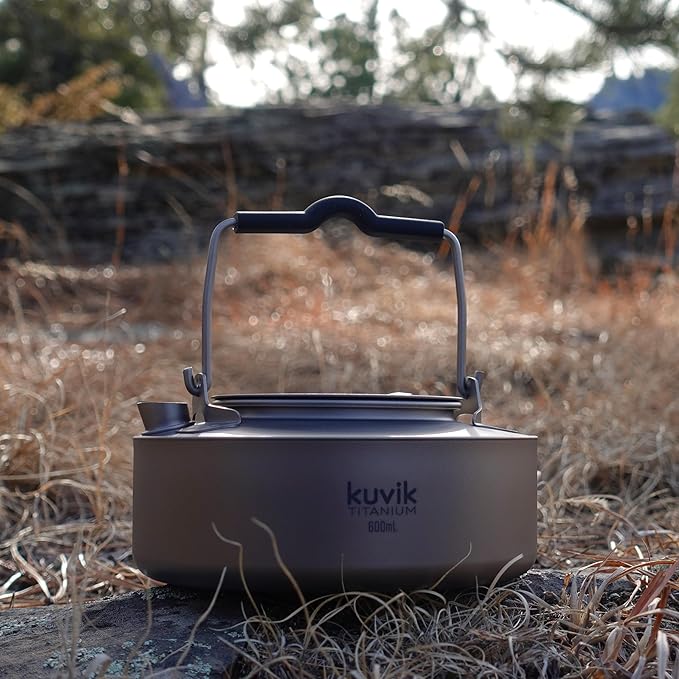 Kuvik Titanium Kettle 600ml (20.3 oz) - Ultralight and Compact Kettle for Backpacking, Camping, and Home