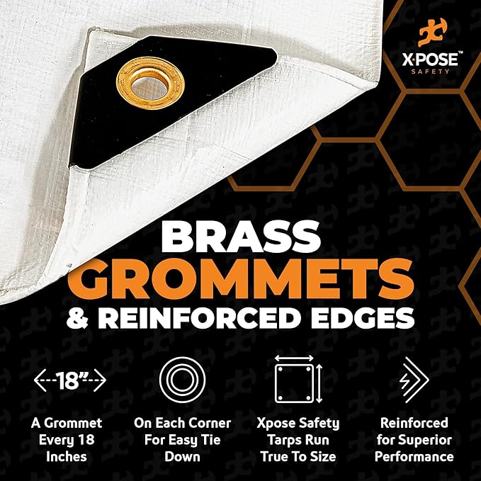 Heavy Duty White Poly Tarp 10' X 10' (2-Pack) - Multipurpose Protective Cover - Durable, Waterproof, Weather Proof, Rip and Tear Resistant - Extra Thick 12 Mil Polyethylene - by Xpose Safety