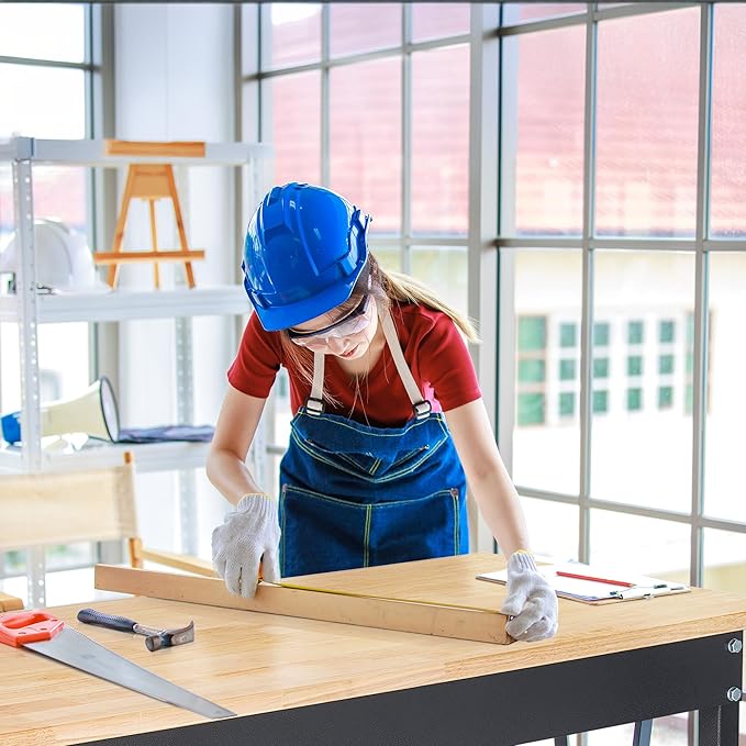 48" Adjustable Work Bench, Rubber Wood Top Workbench Heavy-Duty Work Table, 2000 LBS Load Capacity Hardwood Work Benches for Garage, Workshop, Home, Office, Easy Assembly