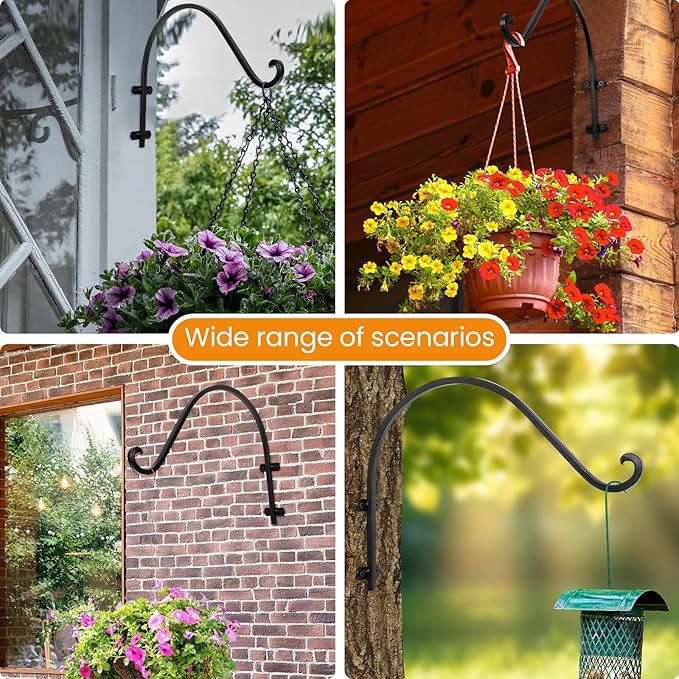 4 Pack Heavy Duty Hanging Plant Bracket,16 Inch Outdoor Plant Hangers,Black Wall Hanging Brackets for Flower Basket, Bird Feeders, Lanterns, and Wind Chimes