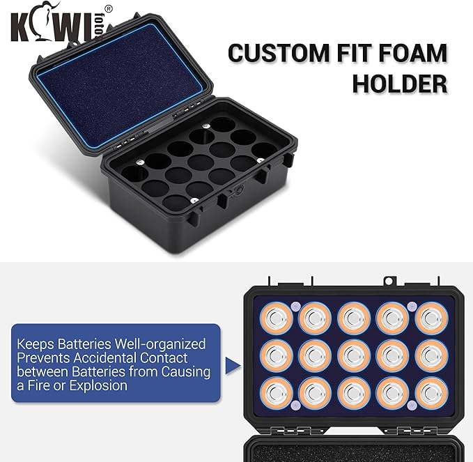 KIWIFOTOS 15 Slots C Battery Organizer Storage Case Heavy Duty IP67 Waterproof C Cell LR14 Alkaline Batteries Holder Containers for Household Outdoor Camping and Office All-Purpose