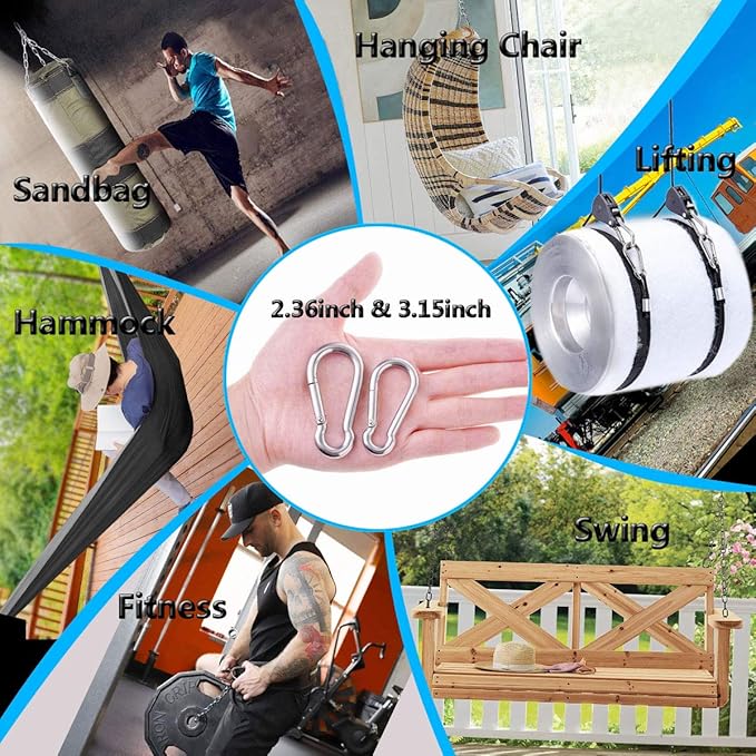 Spring Snap Hooks, 304 Stainless Steel Metal Clip Heavy Duty Rope Connector Small Snap Clamp Key Chain Link Buckle for Hammock Swing Set Outdoor Travel Camping Fishing Hiking