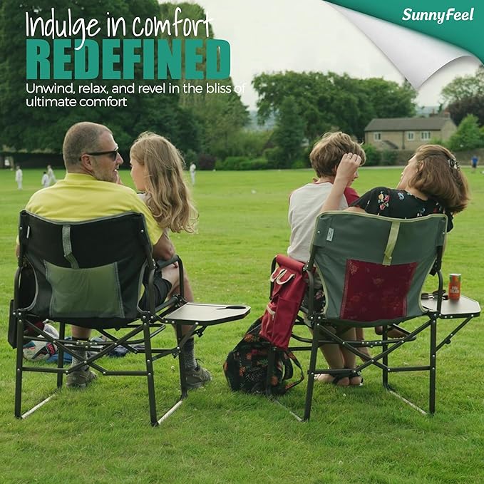 SUNNYFEEL Oversized Camping Directors Chair 1 Pack, Portable Folding Lawn Chairs for Adults Heavy Duty with Side Table,Pocket for Beach, Fishing,Picnic,Concert Outdoor, Foldable Camp Chairs