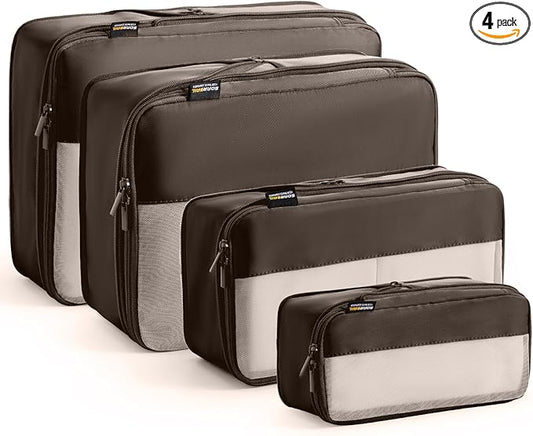 4 Set Compression Packing Cubes for Travel, Suitcases and Backpack Space Saving Organizers (Charcoal Gray)