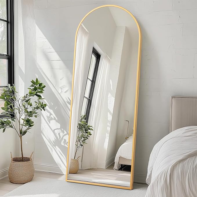 Arched Full Length Mirror, 71'' x 26'' - Gold Floor Mirror with Aluminum Alloy Thin Frame, Hanging or Leaning for Bedroom Dressing or Wall, Full Body Reflection
