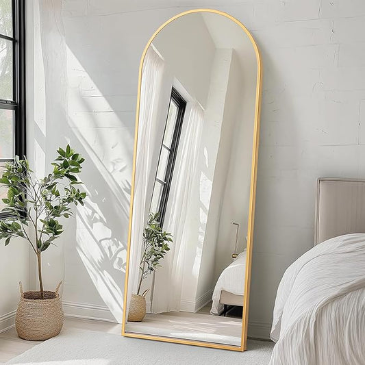 Arched Full Length Mirror, 71'' x 26'' - Gold Floor Mirror with Aluminum Alloy Thin Frame, Hanging or Leaning for Bedroom Dressing or Wall, Full Body Reflection