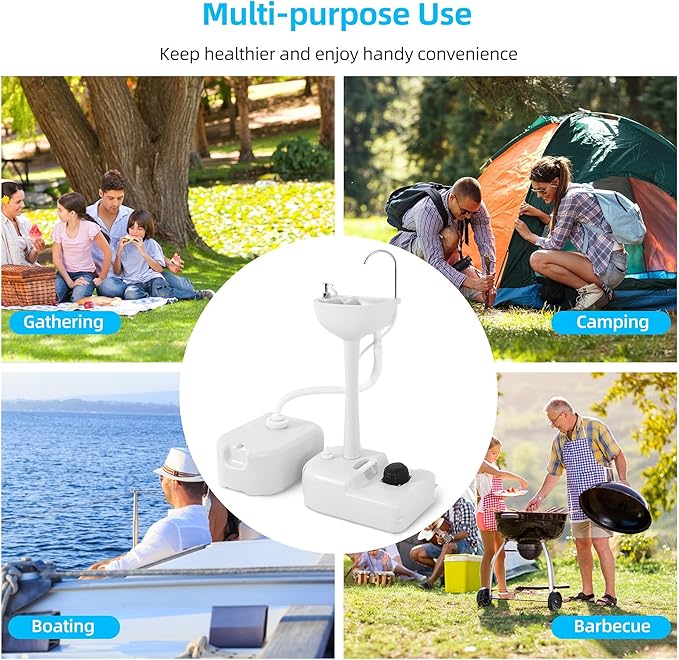 YITAHOME Portable Sink Camping Hand Washing Station, 17 L Wash Basin Stand with 24L Recovery Tank, Rolling Wheels, Soap Dispenser, Towel Holder, for Garden, Outdoor, Travel, Boat, Gather, Worksite