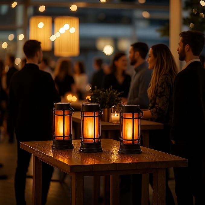 Metal Outdoor Solar Lantern, Flickering Solar Lanterns Outdoor Waterproof with Patented LED, Outdoor Lanterns for Porch, Patio, Garden, Tabletop, Hanging Use, Matte Black (1 Pack)