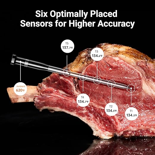 Smart Bluetooth Wireless Meat Thermometer – 4-Probe, WiFi Unlimited Range, 6 Sensors with NIST Certified Accuracy, Ideal for BBQ, Grill, Kitchen, Oven, Smoker, Rotisserie