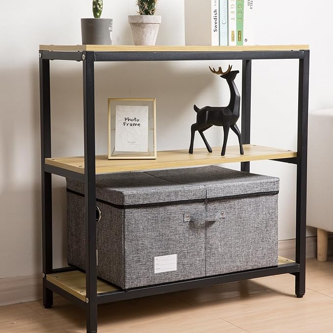 PRANDOM Storage Bins with Lids [3-Pack] Linen Fabric Foldable Storage Boxes Organizer Containers Baskets Cube with Cover (23.4X15.9X11.5) For 6+ Year Old Boys and Girls