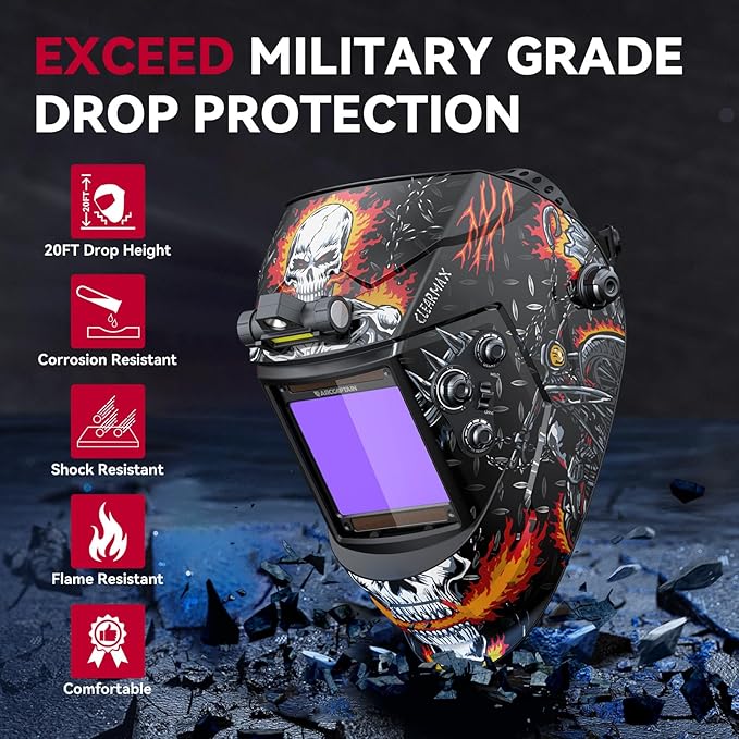 ARCCAPTAIN 3.94" x 3.66" Auto Darkening Welding Helmet, Solar Powered True Color Welding Hood, 1/1/1/1 Top Optical Clarity Welder Helmet, 4 Arc Sensor Wide Shade 4/5-9/9-13 for Stick MIG TIG Cut