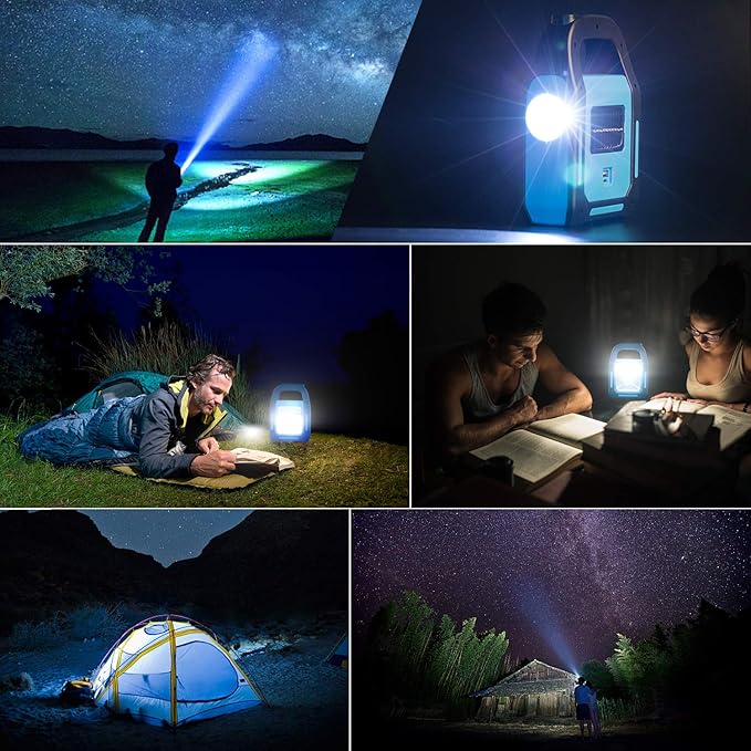 4 Pack 3 in 1 Solar USB Rechargeable Brightest COB LED Camping Lantern, Charging for Device, Waterproof Emergency Flashlight LED Light