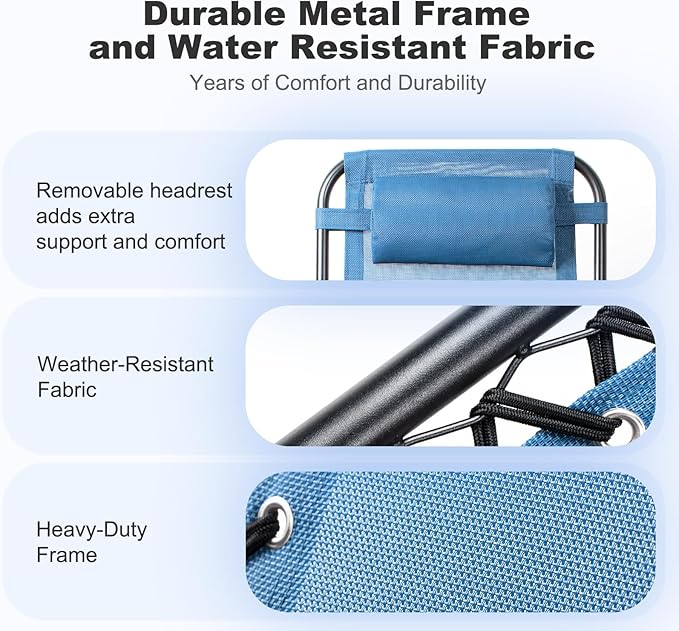 Nazhura Set of 2 Relaxing Recliners Patio Chairs Adjustable Steel Mesh Zero Gravity Lounge Chair Beach Chairs with Pillow and Cup Holder (Sky Blue)
